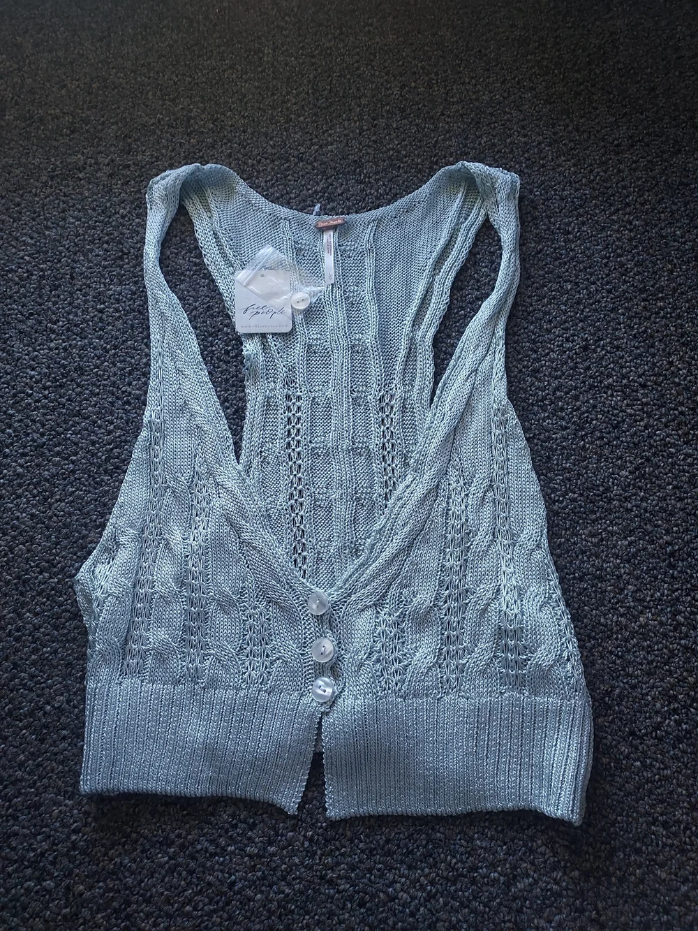 Free People The Vest Of Us Sweater Vest Women's Size Large Blue Crochet Buttons